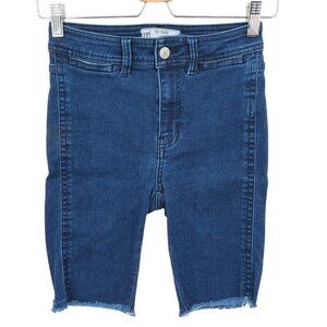 Free People Womens 25 So Chic Denim Biker Shorts Dark Wash Blue Jean Pockets